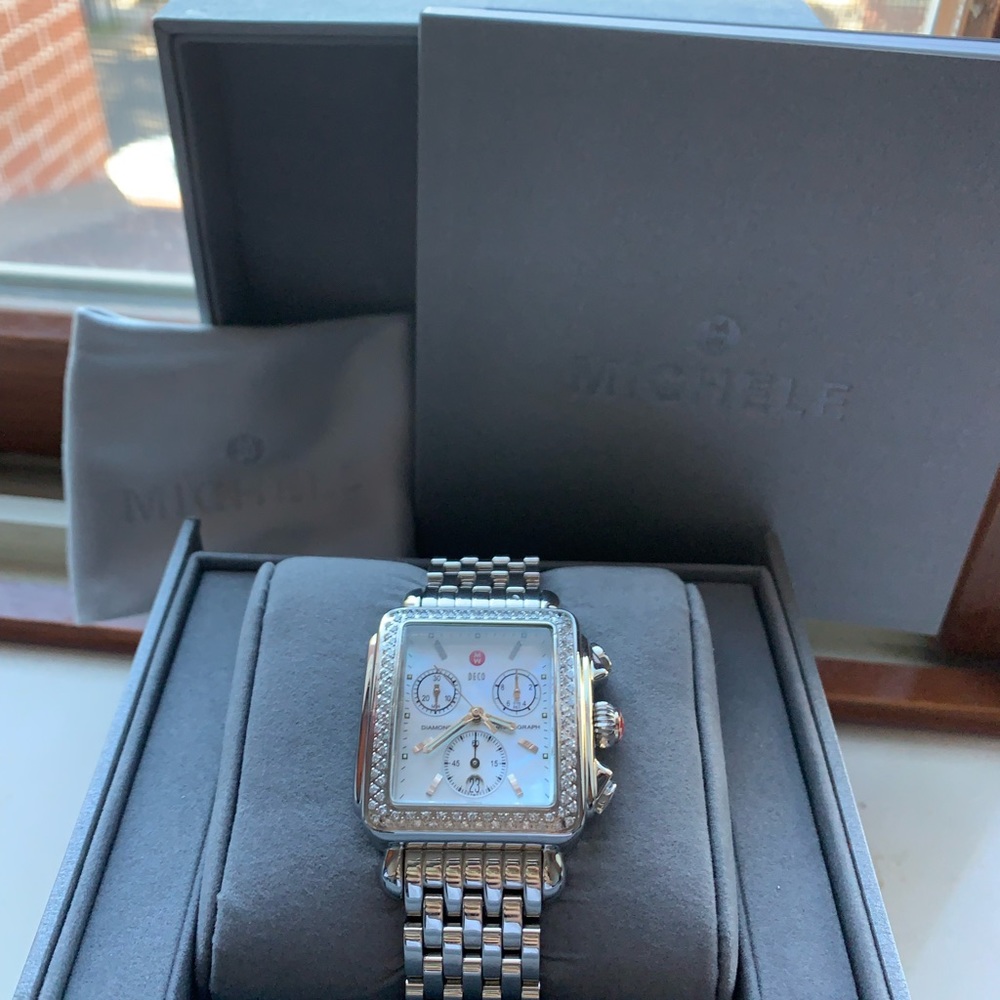 MICHELE DECO CHRONOGRAPH MOP WHITE DIAL STAINLESS STEAL LADIES WATCH